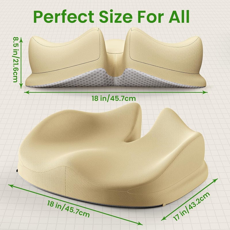 Benazcap Large Seat Cushion for Office Chair Memory Foam Coccyx Pain Relief Cushion Pillow for Back Support Non-Slip Seat Pad for Office Desk, Car Seat, Wheelchair, Sciatica-Beige - Image 5